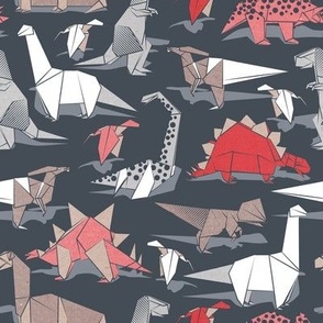 Small scale // Origami dino friends // Benjamin Moore Hale Navy background (colour requested) paper red dinosaurs