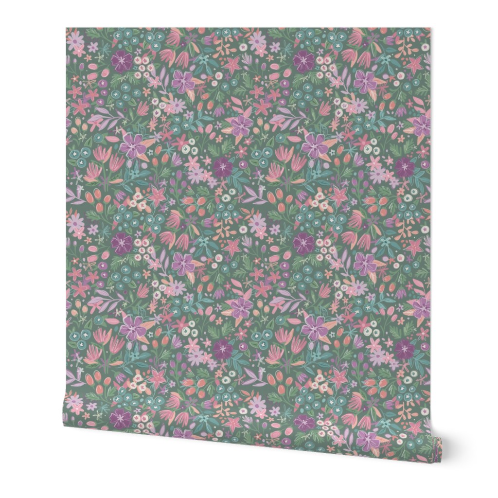 Olive, Pink and Purple Ditzy Floral