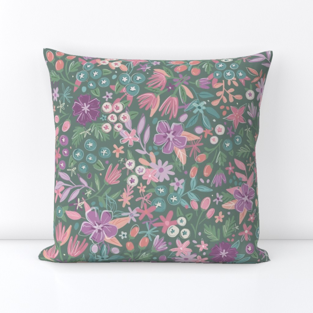 Olive, Pink and Purple Ditzy Floral