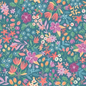 Garden Secret Colorful Florals in Orange, Pink, Purple, and Turquoise