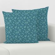Turquoise and Blue Floral Accent with Green Leaves