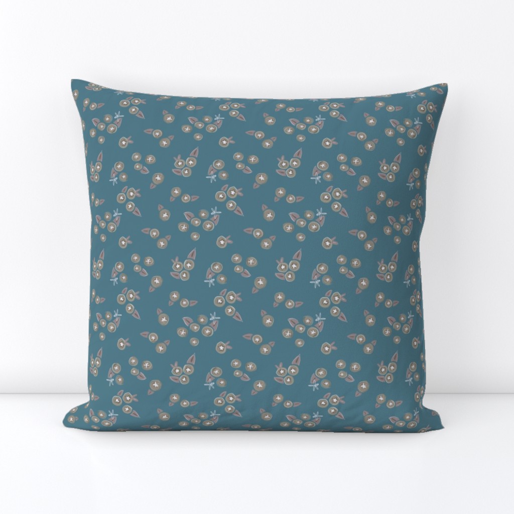 Olive Green and Turquoise Hand Drawn Floral Accent
