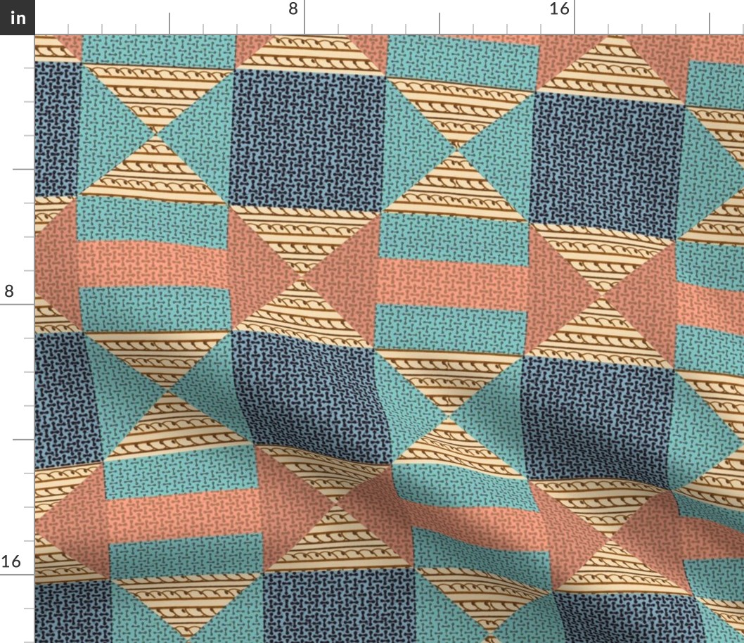 Hourglass and Arrow Cheater in Peach Turquoise and Blue