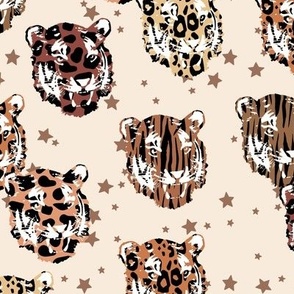 TIGER HEADS-ANIMAL PRINT-NEUTRAL