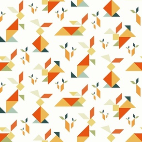 tangram rabbits - vintage easter - rabbit fabric and wallpaper