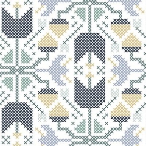 Cross Stitch Florals – White