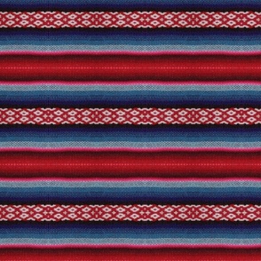Mexican Blanket Serape Southwest Stripes Red & Blue Horizontal 