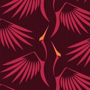 large scale birds - viva magenta flying cranes - stylized birds wallpaper