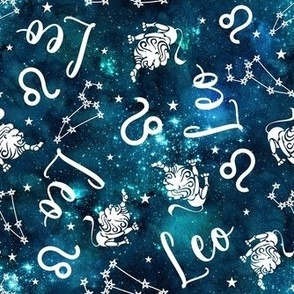 Medium Scale Leo Zodiac Symbols on Teal Galaxy