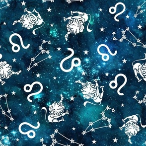 Large Scale Leo Zodiac Symbols on Teal Galaxy