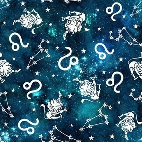 Medium Scale Leo Zodiac Symbols on Teal Galaxy