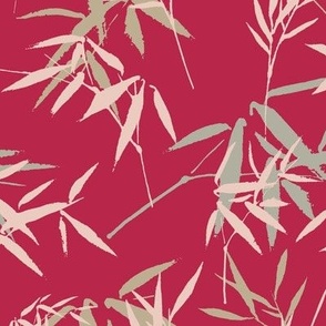 Elegant bamboo leaves on red