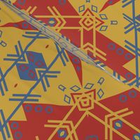 Spanish Folk Art Reddish Orange Mustard Yellow Blue Geometric Southwestern Print