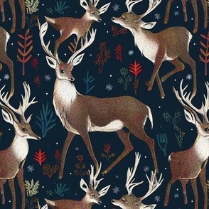 Vintage Deer in the Winter Woods by kedoki