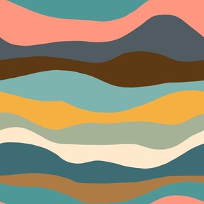 Teal and Salmon Wavy Stripes