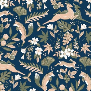Forest Delights navy and earthtones