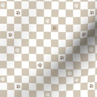 Paws checker - fun groovy dog theme retro funky paw checkerboard beige tan white