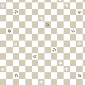 Paws checker - fun groovy dog theme retro funky paw checkerboard beige tan white