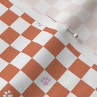 Paws checker - fun groovy dog theme retro funky paw checkerboard terra rust pink white
