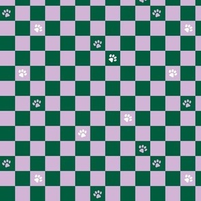 Paws checker - fun groovy dog theme retro funky paw checkerboard trendy pine green lilac