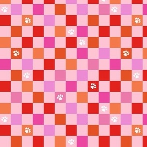Paws checker - fun groovy dog theme retro funky paw checkerboard valentine's day red pink blush girls
