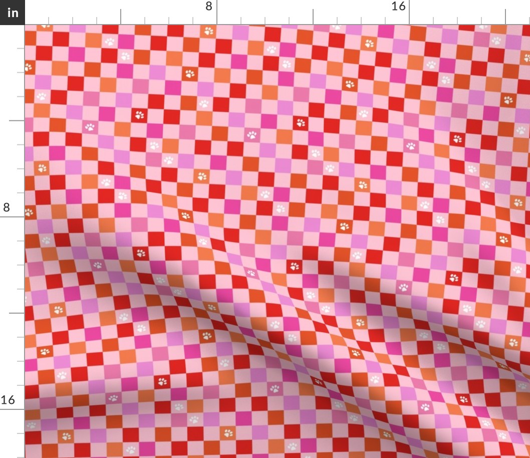Paws checker - fun groovy dog theme retro funky paw checkerboard valentine's day red pink blush girls