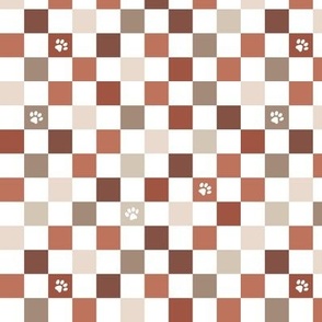Paws checker - fun groovy dog theme retro funky paw checkerboard neutral earthy tones beige rust sand white