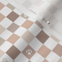 Paws checker - fun groovy dog theme retro funky paw checkerboard soft sand tan white