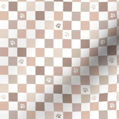 Paws checker - fun groovy dog theme retro funky paw checkerboard soft sand tan white