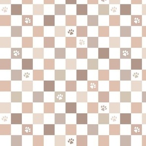 Paws checker - fun groovy dog theme retro funky paw checkerboard soft sand tan white