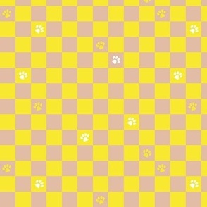 Paws checker - fun groovy dog theme retro funky paw checkerboard neon yellow sand