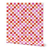 Paws checker - fun groovy dog theme retro funky paw checkerboard girly bright valentine palette red pink orange white