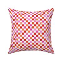 Paws checker - fun groovy dog theme retro funky paw checkerboard girly bright valentine palette red pink orange white