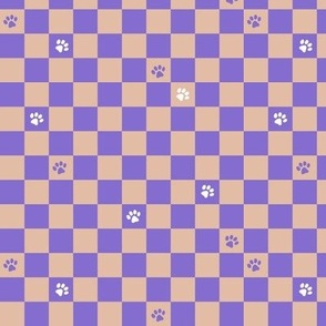 Paws checker - fun groovy dog theme retro funky paw checkerboard vintage purple beige