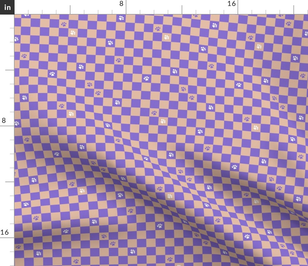 Paws checker - fun groovy dog theme retro funky paw checkerboard vintage purple beige