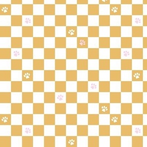 Paws checker - fun groovy dog theme retro funky paw checkerboard honey yellow white