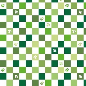 Paws checker - fun groovy dog theme retro funky paw checkerboard st patrick's day green sage lime white