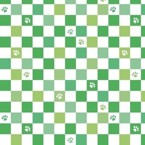 Paws checker - fun groovy dog theme retro funky paw checkerboard st patrick's day apple green sage mint white