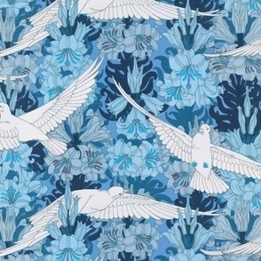 1897 Doves and Lilies by Maurice Verneuil - in Blue and White
