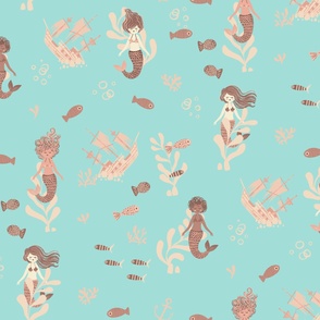 Mermaids Nude Scale and Mint Background 