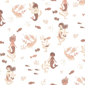 Mermaids Nude Colors and White Background Large