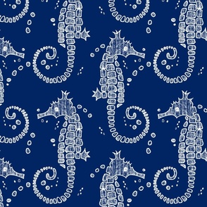 Navy Seahorse Fabric, Wallpaper and Home Decor | Spoonflower