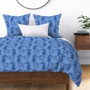 sea horses,  the blues - 10.5" design fabric repeat