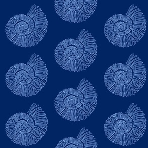 nautilus shell blue on blue, fabric 6" design repeat