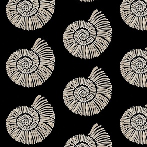  nautilus shell in black and  beige - fabric 6" design repeat