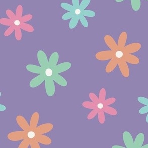 Rainbow Pastel Floral on Purple Background