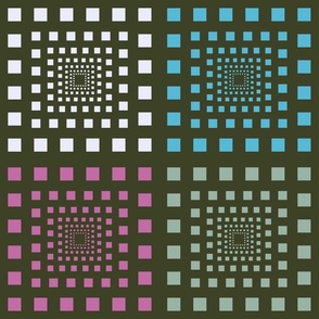 Receding Squares in pink, green, blue and white.