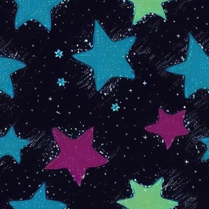 Blue and Pink Stars Moving through the Night Sky by kedoki