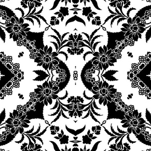 Black And White Floral Damask Tiles medium