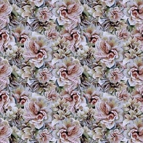 Hand Painted  Antique Roses in Beige and Peach - LNTR2 - 4 inch repeat